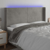 Cabeceira cama c/ luzes LED veludo 183x16x118/128cm cinza-claro 1