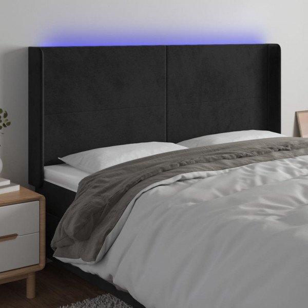 Cabecero con LED de terciopelo negro 203x16x118/128 cm D