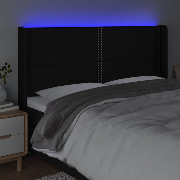 Cabeceira de cama c/ luzes LED tecido 183x16x118/128 cm preto M 4