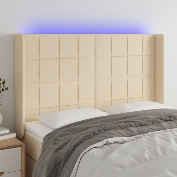 Cabecero con LED de tela color crema 147x16x118/128 cm D