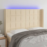 Cabecero con LED de tela color crema 147x16x118/128 cm 1
