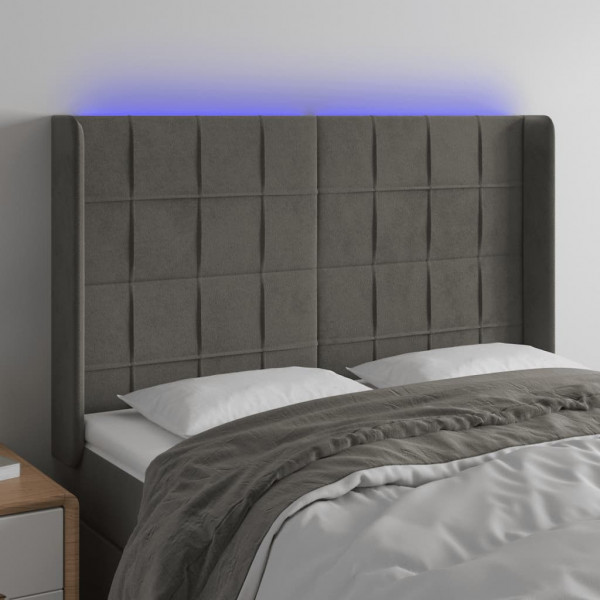 Cabecero con LED de terciopelo gris oscuro 147x16x118/128 cm D