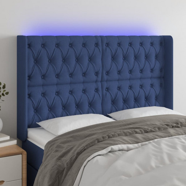 Cabecero con LED de tela azul 163x16x118/128 cm D
