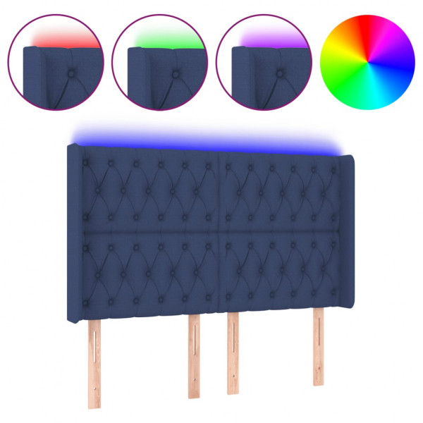 Cabecero con LED de tela azul 163x16x118/128 cm M 2