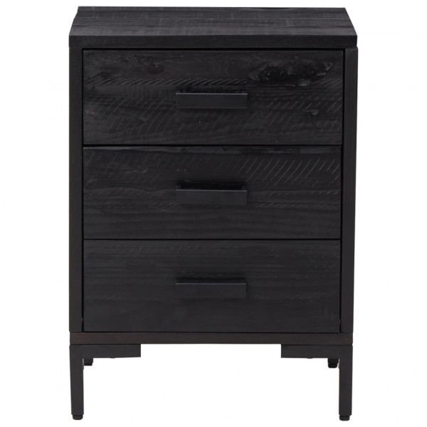 Mesita de noche madera maciza pino reciclada negra 40x30x55 cm M 3