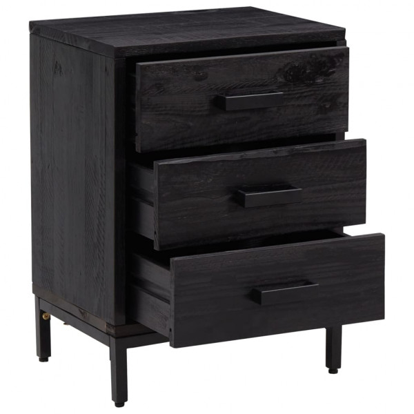 Mesita de noche madera maciza pino reciclada negra 40x30x55 cm M 4