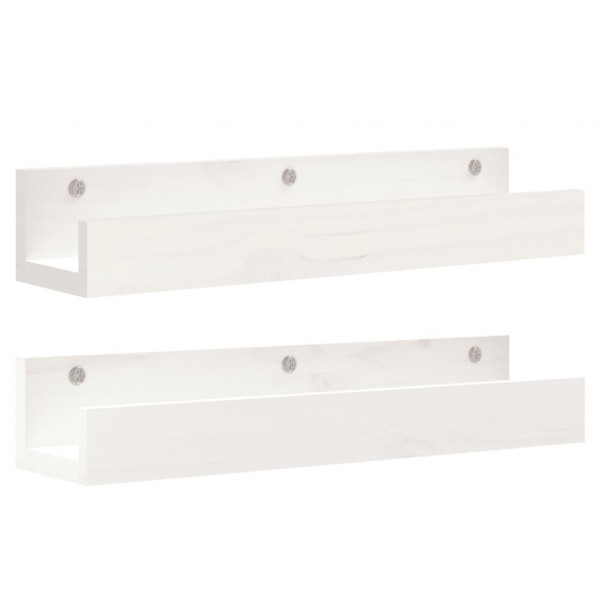 Estantes de pared 2 uds madera maciza de pino blanco 50x12x9 cm M 2