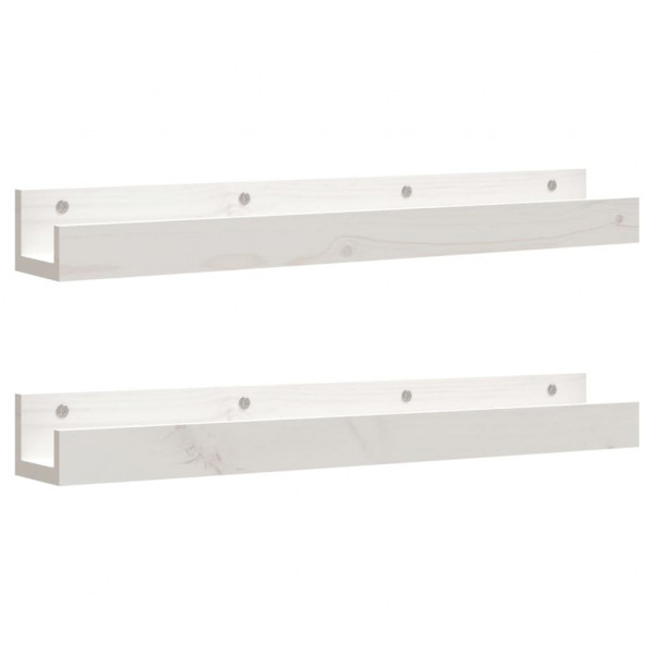 Estantes de pared 2 uds madera maciza de pino blanco 80x12x9 cm M 2