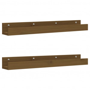 Prateleiras de parede 2 pcs 80x12x9cm pinho maciço castanho-mel H