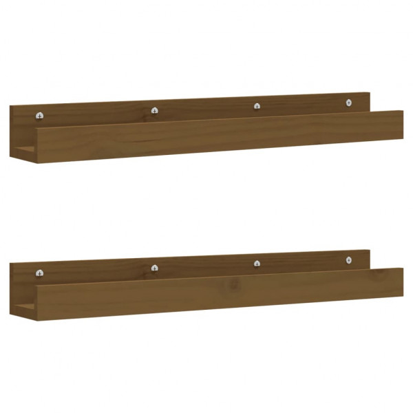 Prateleiras de parede 2 pcs 80x12x9cm pinho maciço castanho-mel M 2