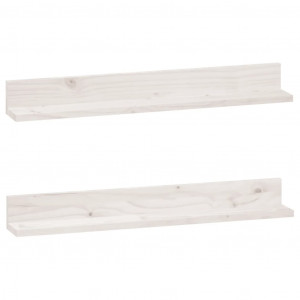 Prateleiras de parede 2 pcs 80x11x9 cm pinho maciço branco H