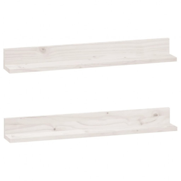 Prateleiras de parede 2 pcs 80x11x9 cm pinho maciço branco M 2