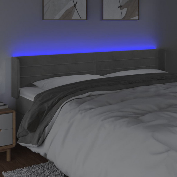 Cabeceira cama c/ luzes LED veludo 203x16x78/88 cm cinza-claro M 4