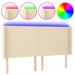 Cabecero con LED de tela color crema 203x16x118/128 cm H