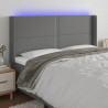 Cabeceira de cama c/ LED tecido 183x16x118/128 cm cinza-escuro 1