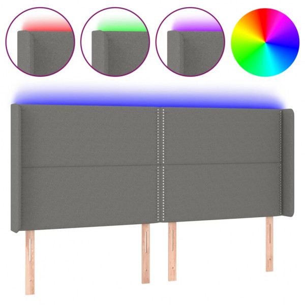 Cabecero con LED de tela gris oscuro 183x16x118/128 cm M 2