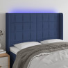 Cabeceira de cama c/ luzes LED tecido 147x16x118/128 cm azul 1