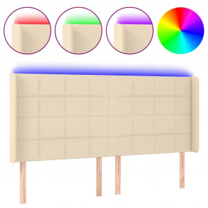 Cabecero con LED de tela color crema 203x16x118/128 cm H