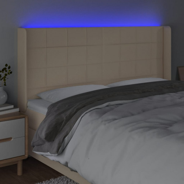 Cabeceira cama c/ luzes LED tecido 203x16x118/128 cm cor creme M 4