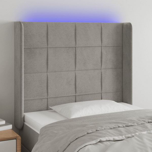 Cabecero con LED de terciopelo gris claro 93x16x118/128 cm D
