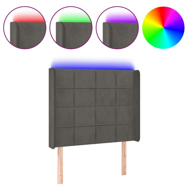 Cabecero con LED de terciopelo gris oscuro 93x16x118/128 cm M 2
