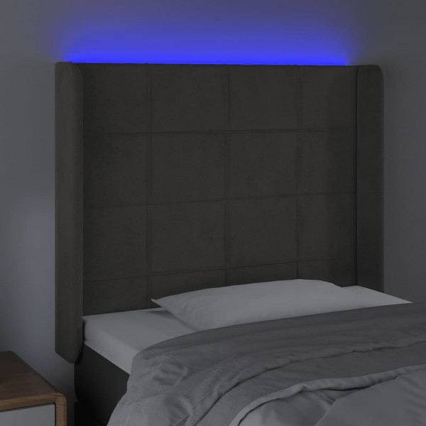 Cabecero con LED de terciopelo gris oscuro 93x16x118/128 cm M 4