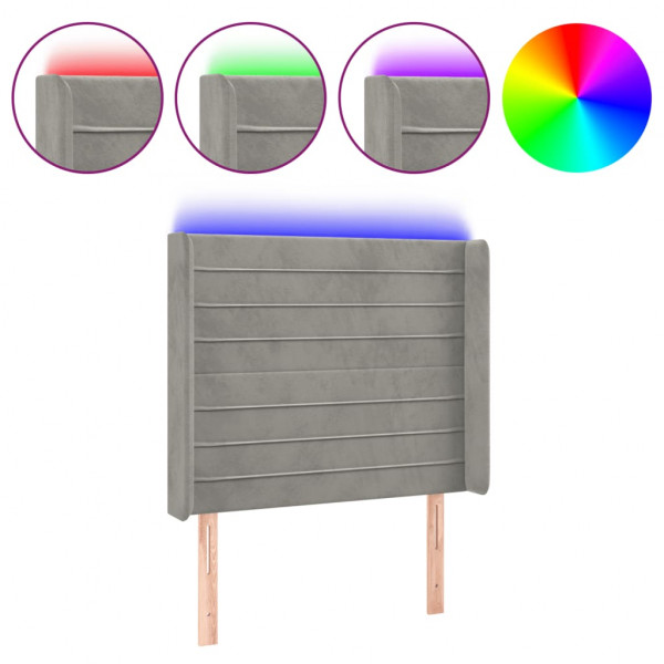 Cabecero con LED de terciopelo gris claro 103x16x118/128 cm M 2