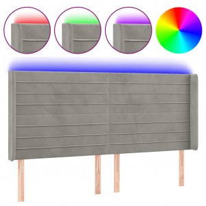 Cabecero con LED de terciopelo gris claro 163x16x118/128 cm H