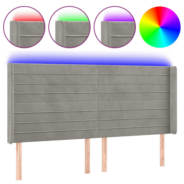 Cabecero con LED de terciopelo gris claro 163x16x118/128 cm M 2