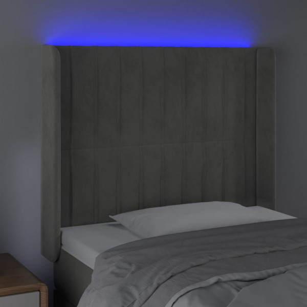 Cabeceira cama c/ luzes LED veludo 83x16x118/128 cm cinza-claro M 4