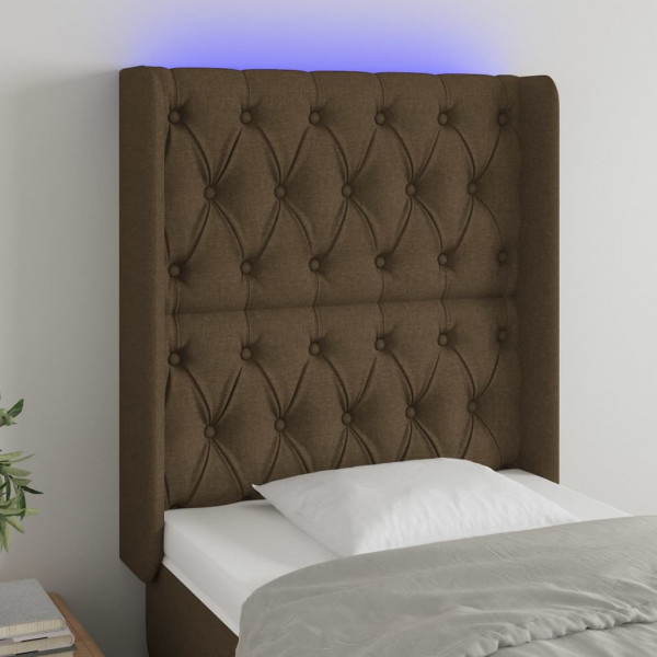 Cabecero con LED de tela marrón oscuro 83x16x118/128 cm D