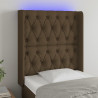 Cabeceira de cama c/ luzes LED tecido 83x16x118/128 cm castanho 1