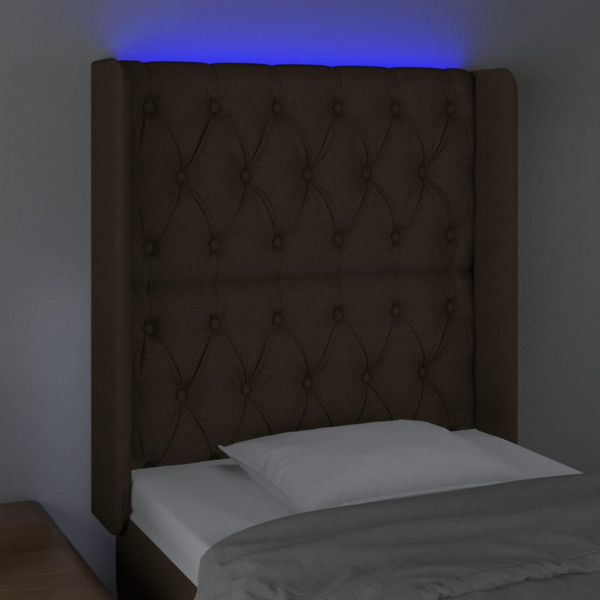 Cabeceira de cama c/ luzes LED tecido 83x16x118/128 cm castanho M 4