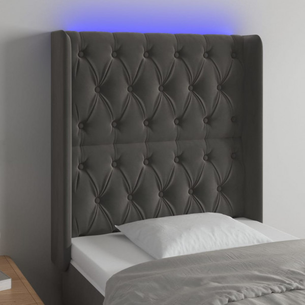 Cabecero con LED de terciopelo gris oscuro 83x16x118/128 cm D