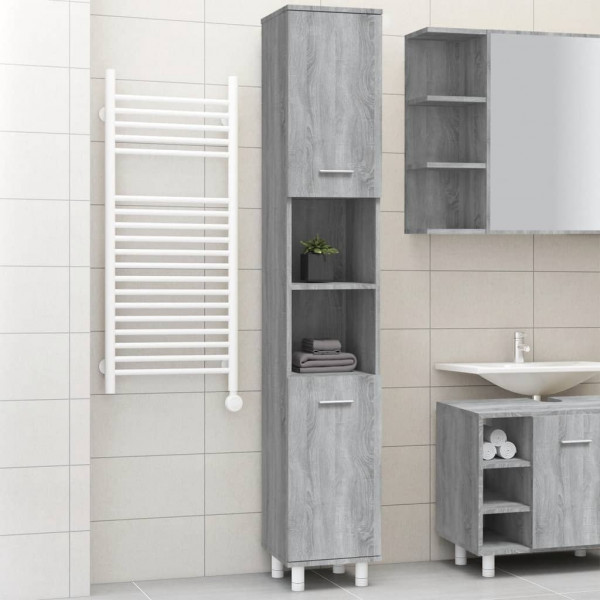 Armario de baño madera contrachapada gris Sonoma 30x30x179 cm D