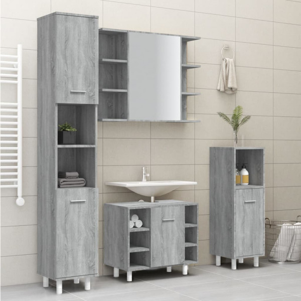 Armario de baño madera contrachapada gris Sonoma 30x30x179 cm M 3