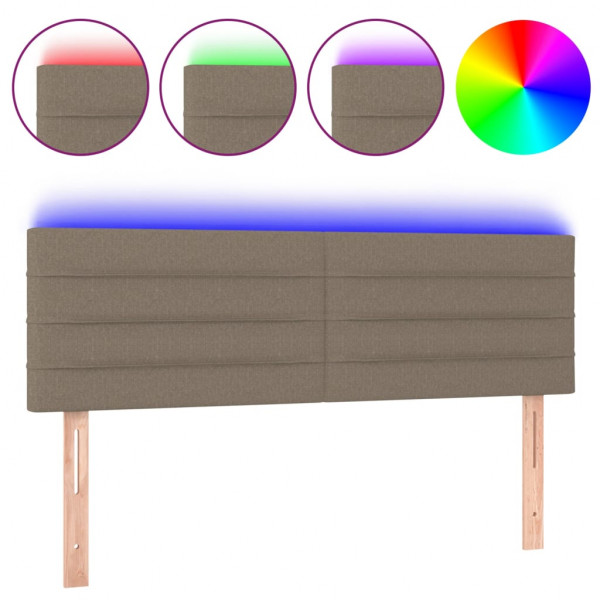 Cabeceira cama luzes LED tecido 144x5x78/88cm cinza-acastanhado M 2