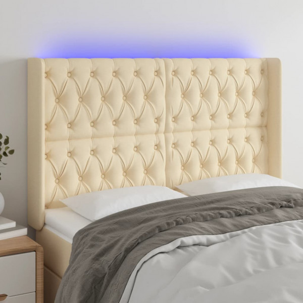 Cabecero con LED de tela color crema 163x16x118/128 cm D