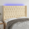 Cabeceira cama c/ luzes LED tecido 163x16x118/128 cm cor creme 1