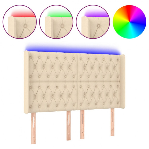 Cabecero con LED de tela color crema 163x16x118/128 cm M 2