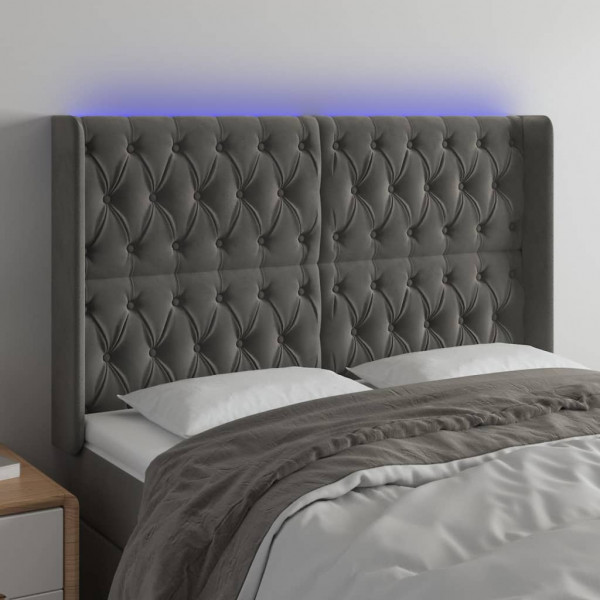 Cabecero con LED de terciopelo gris oscuro 163x16x118/128 cm D