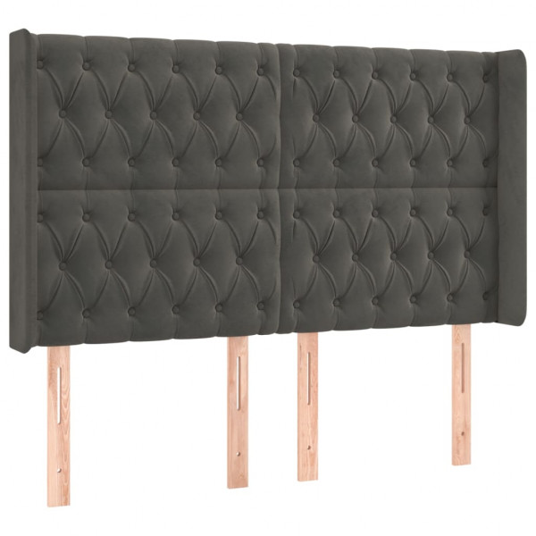 Cabeceira de cama c/ LED veludo 163x16x118/128 cm cinza-escuro M 3