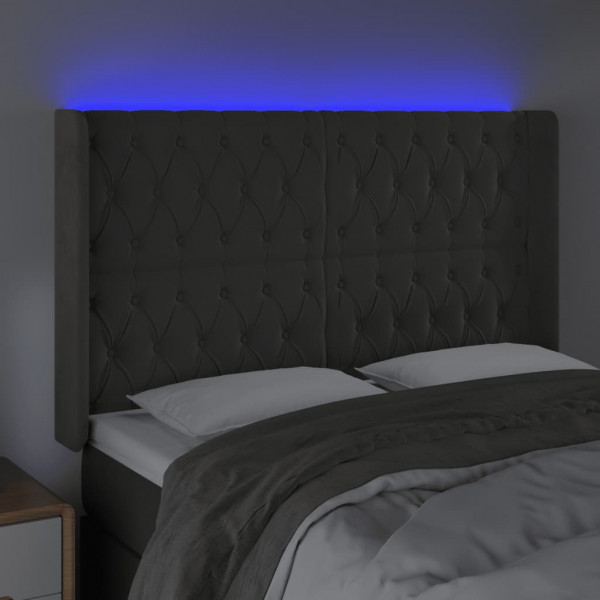 Cabeceira de cama c/ LED veludo 163x16x118/128 cm cinza-escuro M 4