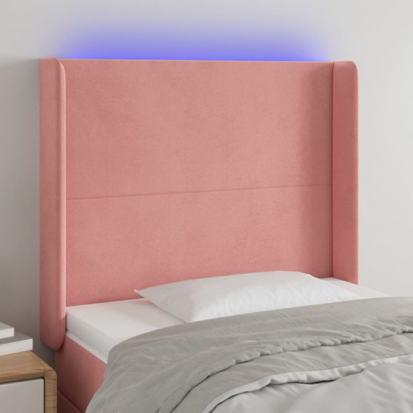 Cabecero con LED de terciopelo rosa 103x16x118/128 cm D
