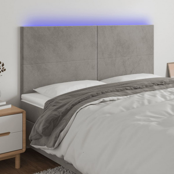 Cabecero con luces LED terciopelo gris claro 160x5x118/128 cm D