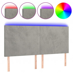 Cabecero con luces LED terciopelo gris claro 160x5x118/128 cm H