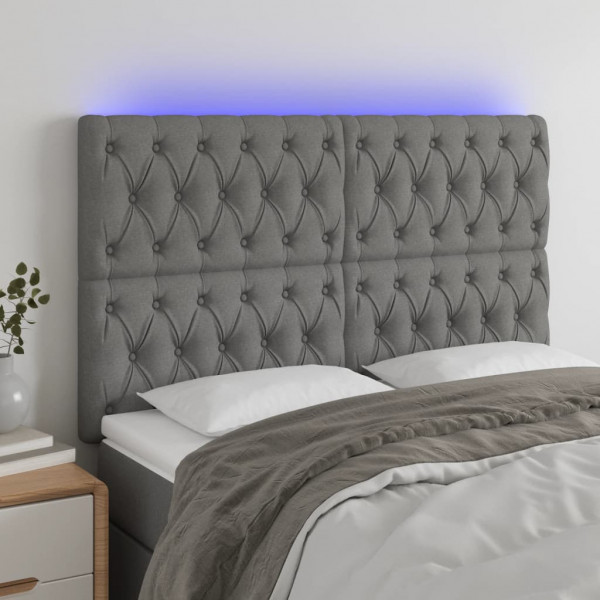 Cabecero con luces LED tela gris oscuro 144x7x118/128 cm D
