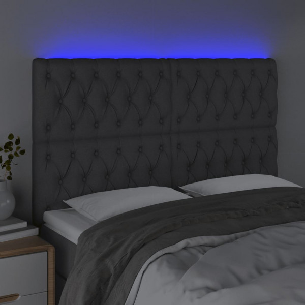 Cabecero con luces LED tela gris oscuro 144x7x118/128 cm M 3