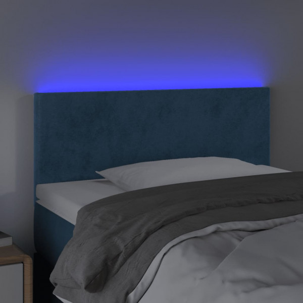Cabeceira de cama c/ luzes LED veludo 100x5x78/88cm azul-escuro M 3