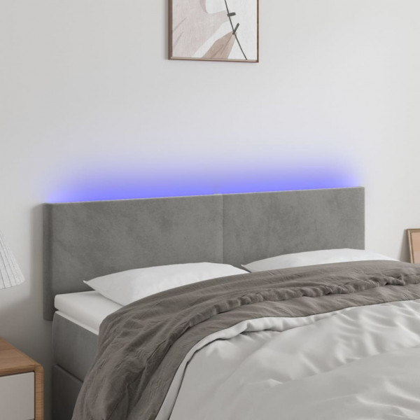 Cabecero con LED de terciopelo gris claro 144x5x78/88 cm D